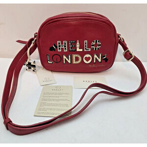 Radley Hello London Red Crossbody Leather Purse w/Dog Charm Limited Edition